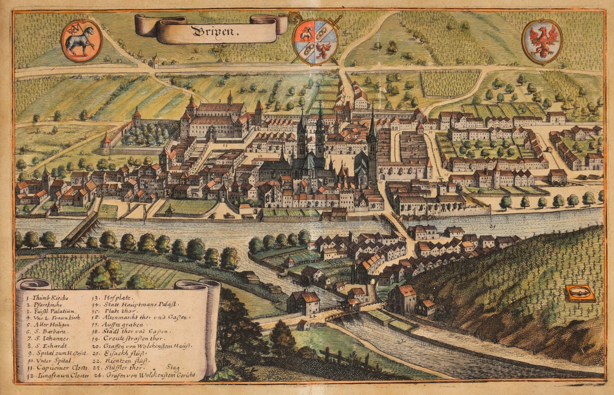 Ansicht von Brixen koloriert von Matthaus Merian