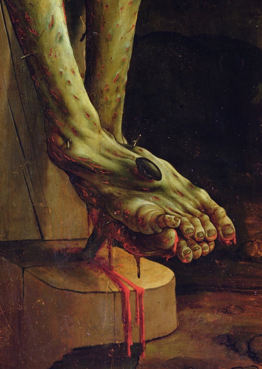 Isenheimer Altar (Detail) des Fußes Christi aus der Kreuzigungsszene von Matthias Grünewald