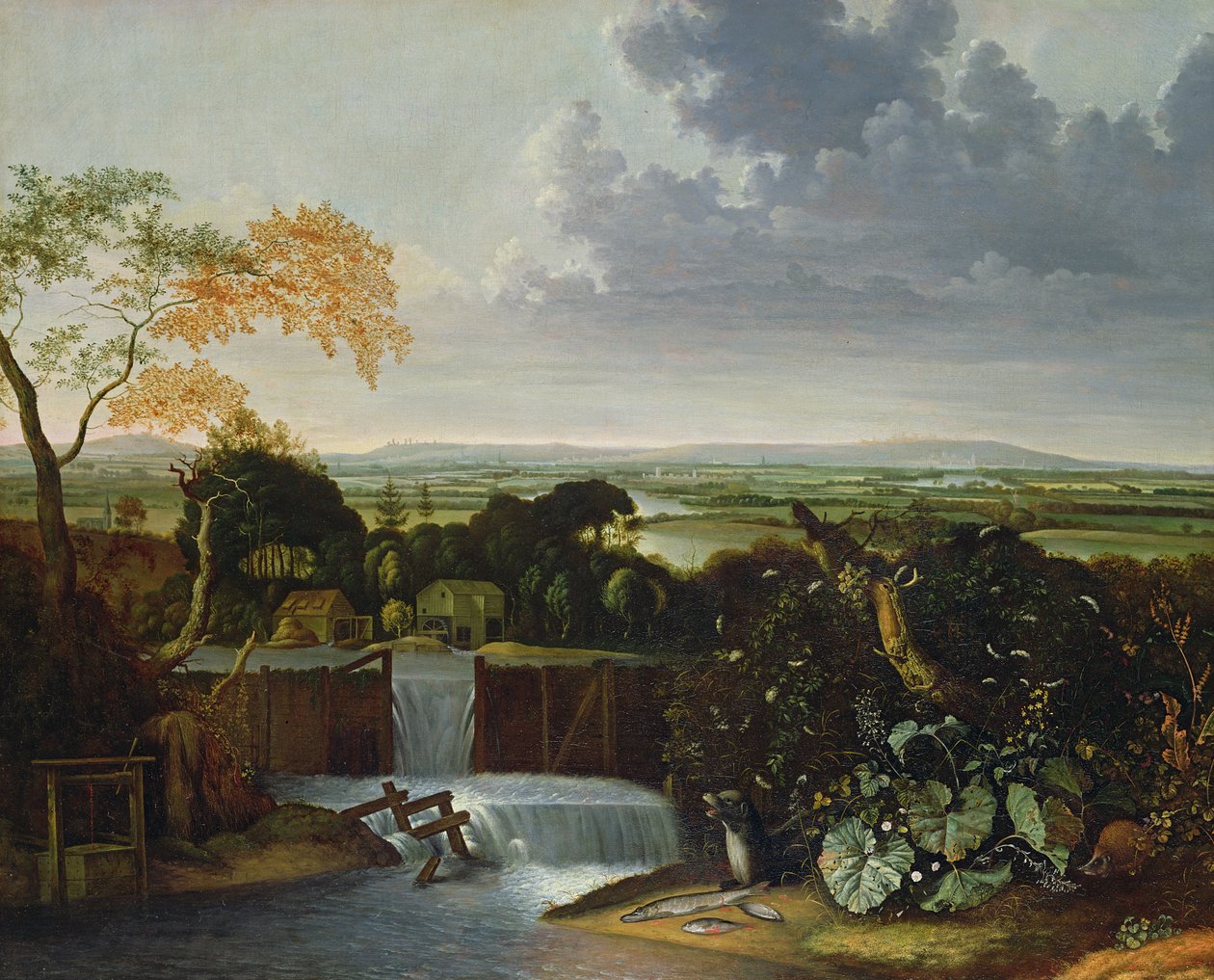Weitläufige Landschaft mit einer Wassermühle von Matthias Withoos