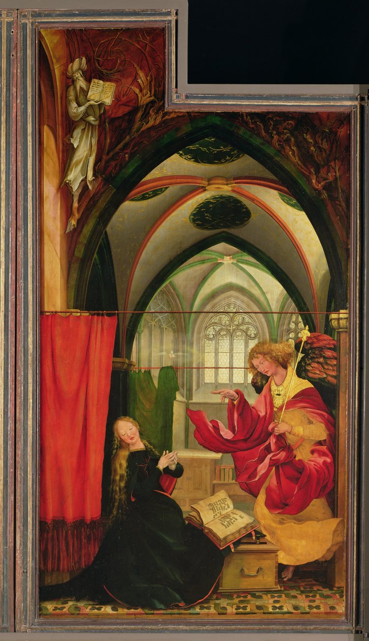 Der Isenheimer Altar. Linker Flügel: Verkündigung von Matthias Grünewald