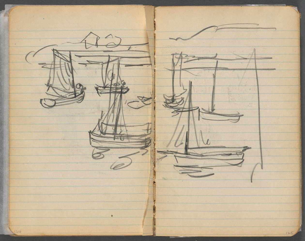 Skizzenbuch, Seite 124 & 125: Segelboote von Maurice Prendergast