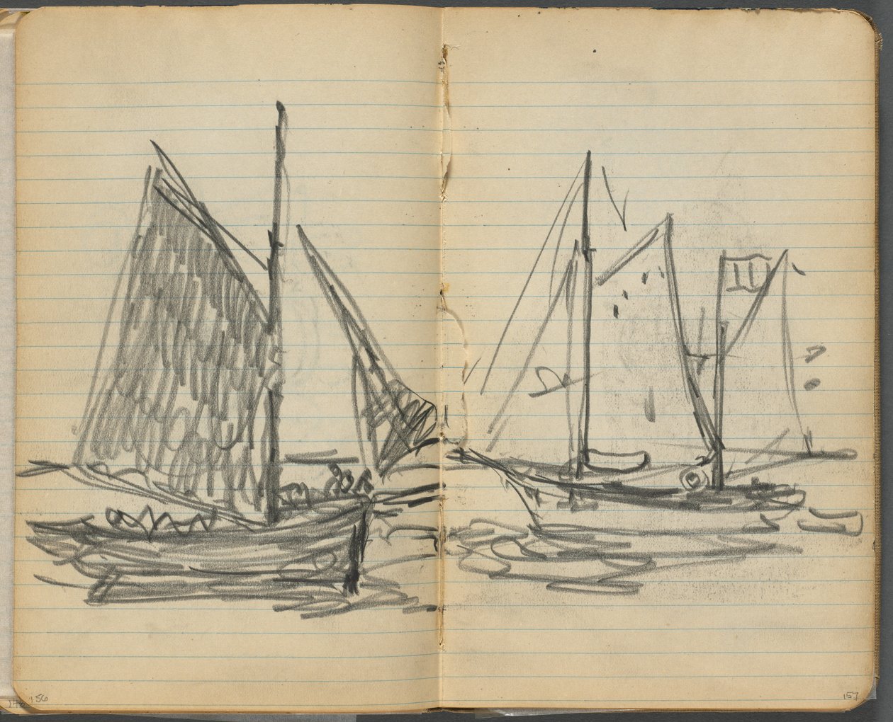 Skizzenbuch, Seite 156 & 157: Blick auf Segelboote von Maurice Prendergast