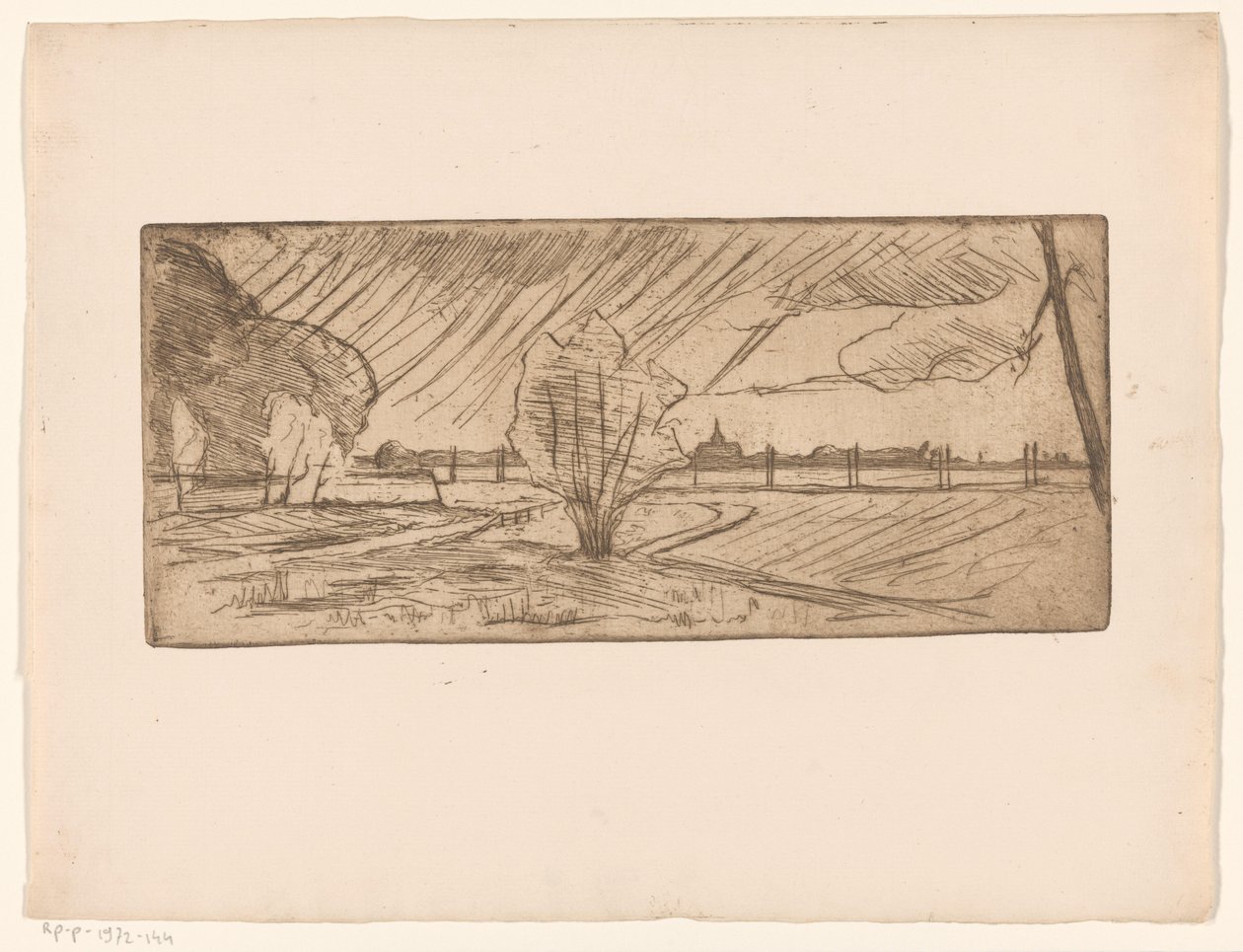 Landschaft mit Bäumen und Kirche von Maurits van der Valk