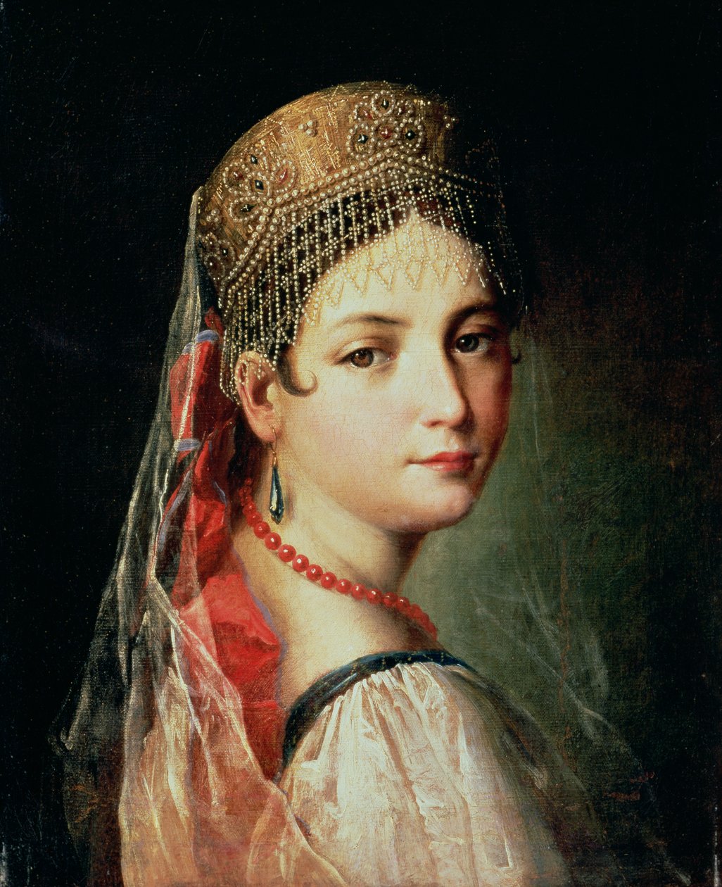 Porträt eines jungen Mädchens im Sarafan und Kokoshnik, 1820er Jahre von Mauro Gandolfi