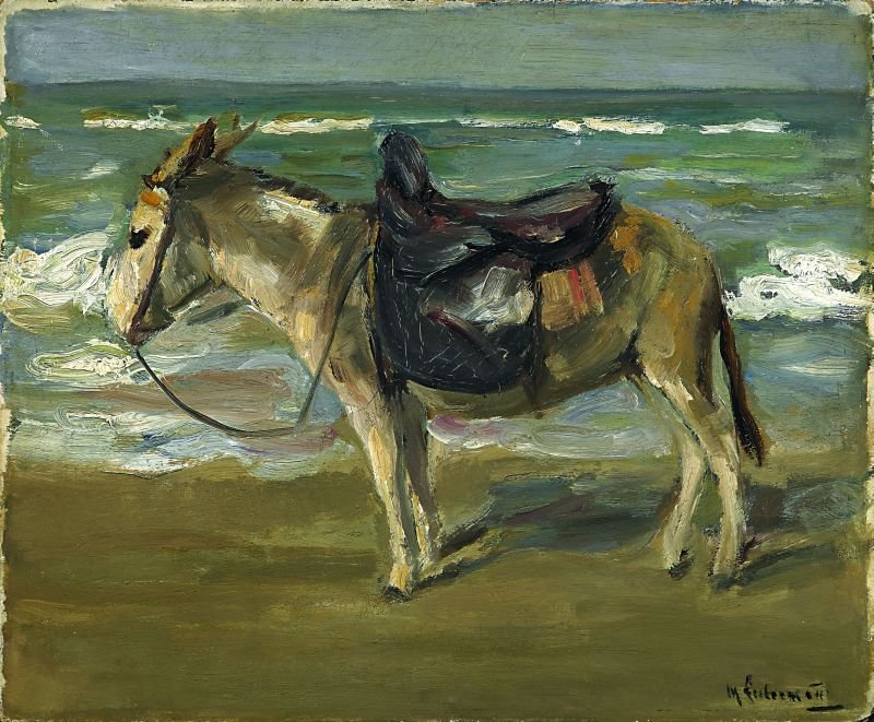 Reitesel am Strand nach links von Max Liebermann