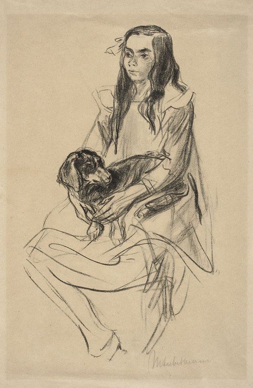 Sitzendes Mädchen mit Teckel von Max Liebermann