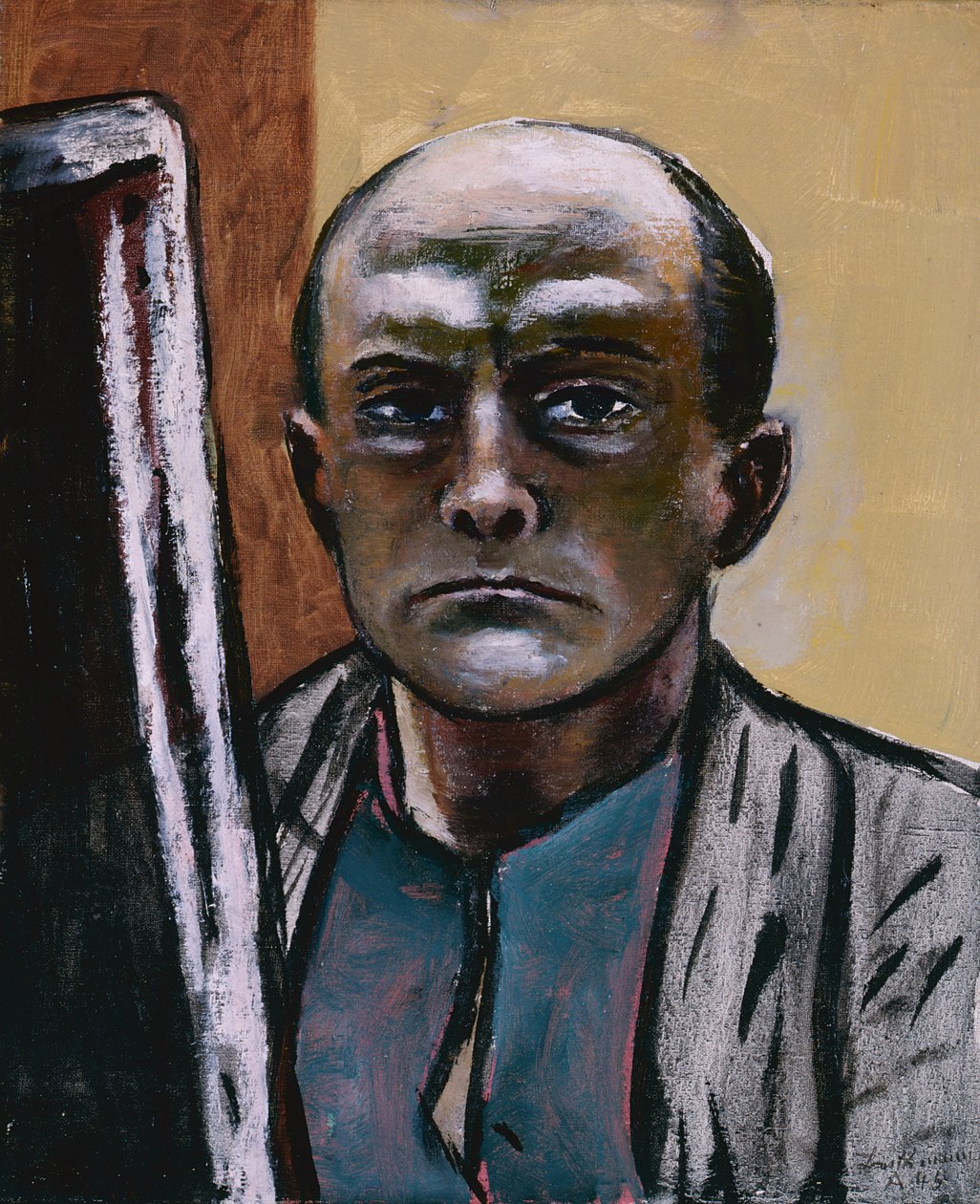 Selbstporträt in Oliv und Braun von Max Beckmann