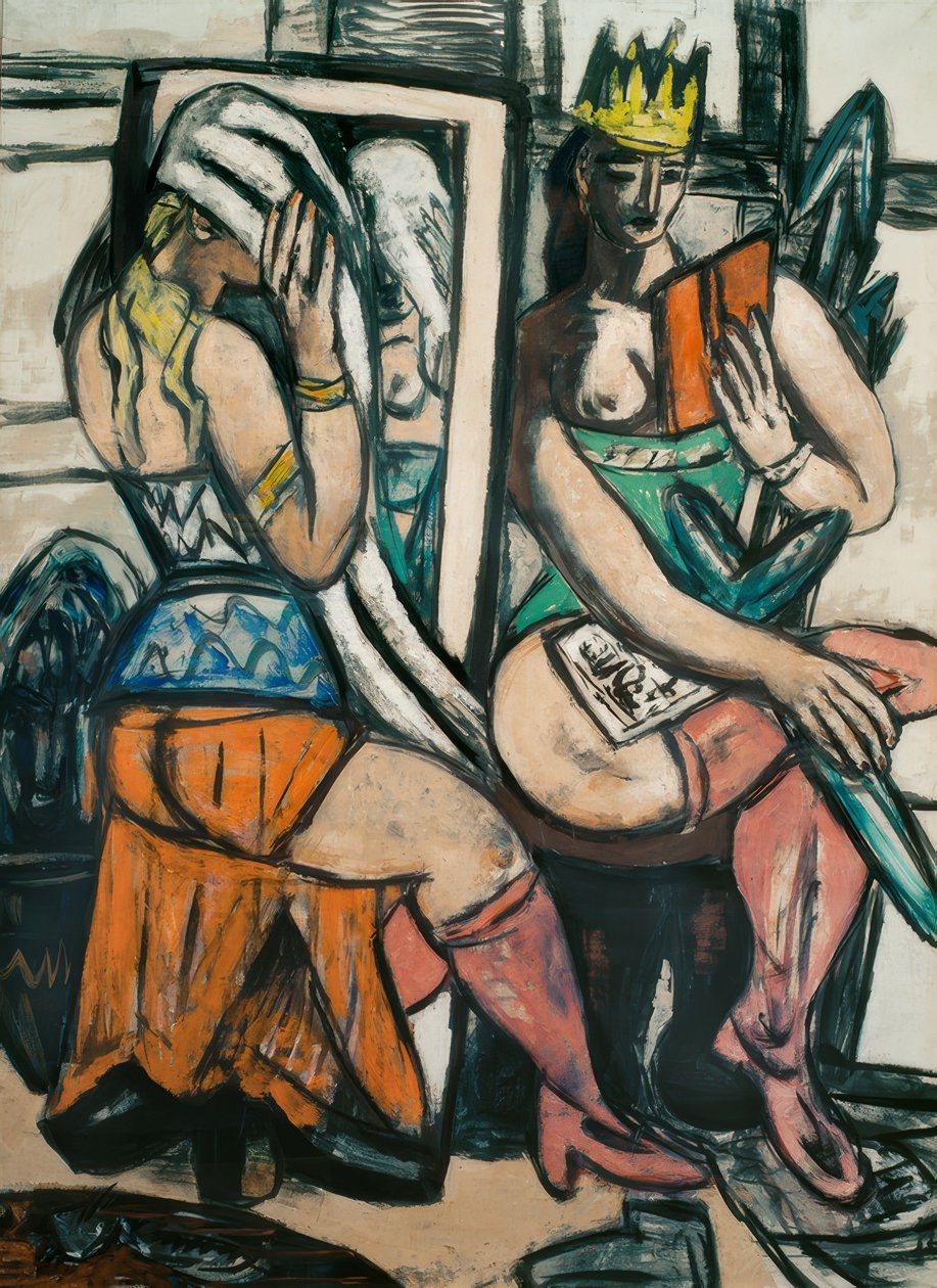 Zwei Schauspielerinnen bei der Garderobe von Max Beckmann