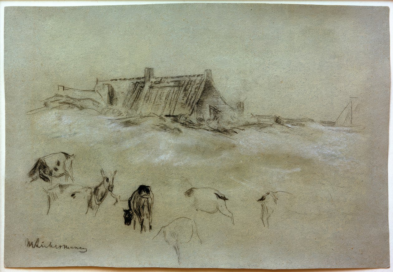 Strandhäuser, im Vordergrund Ziegen von Max Liebermann