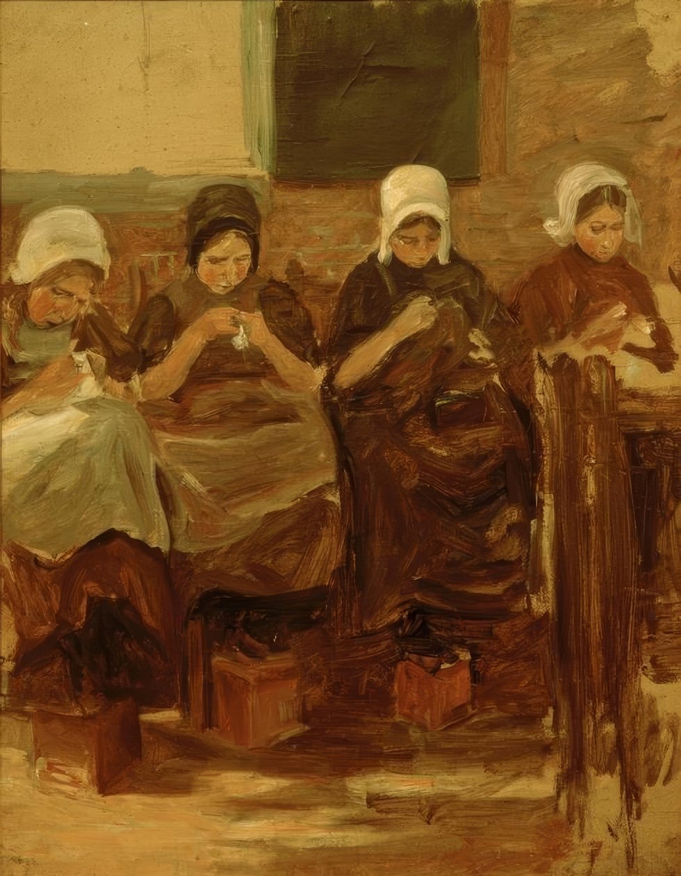 Nähende Mädchen in Huyzen von Max Liebermann