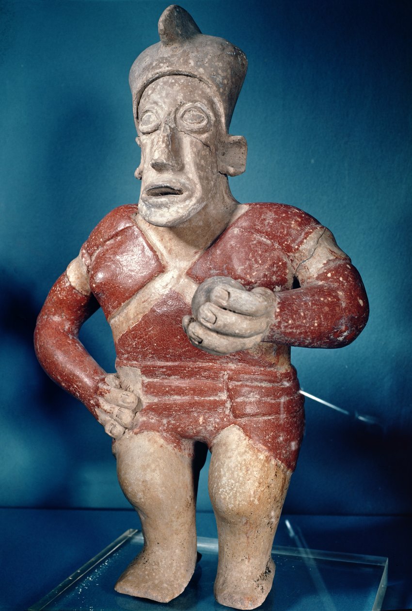Figur eines tlachtli-Spielers mit Helm, aus Jalisco, Klassische Periode, 400-700 von Mayan