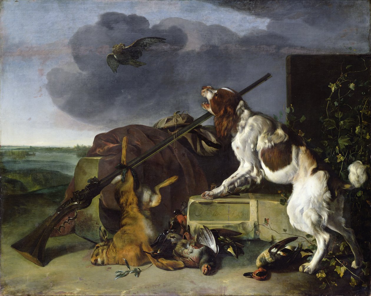 Hund verteidigt das Wild, 1658 von Melchior de Hondecoeter