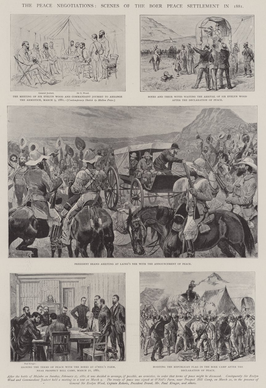 Die Friedensverhandlungen, Szenen der Burenfriedensregelung im Jahr 1881 von Melton Prior