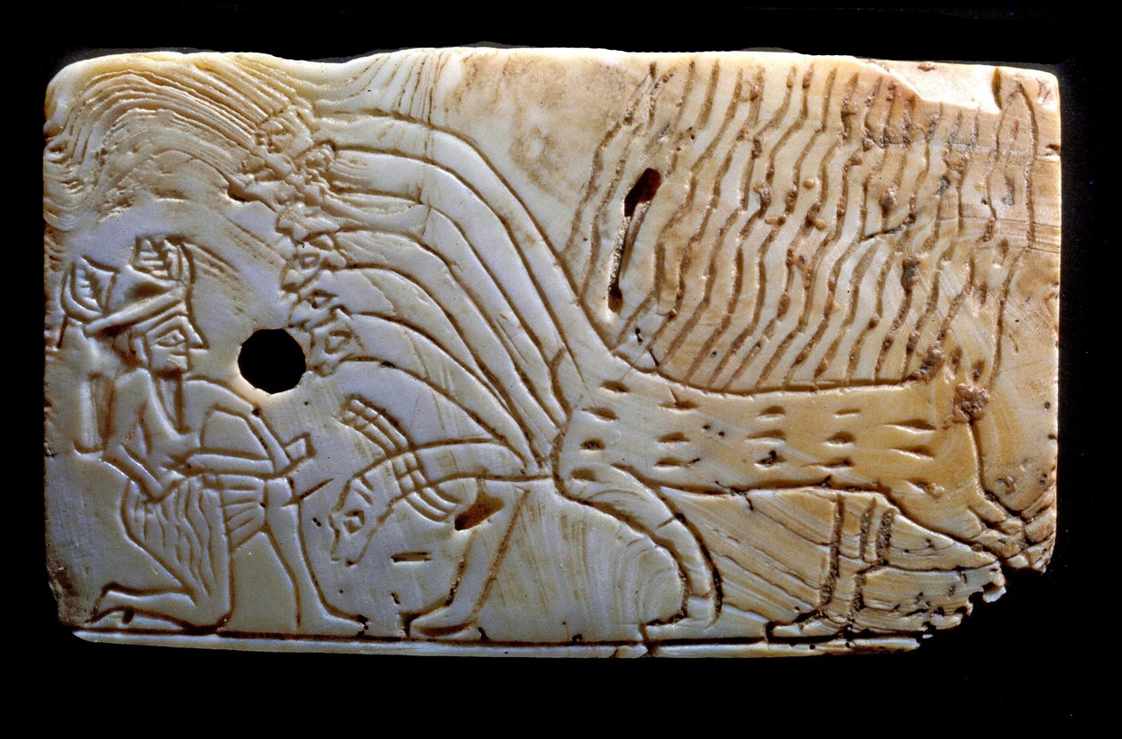 Plakette, die Ninurta im Kampf mit einem Monster darstellt, ca. 1450 v. Chr. von Mesopotamian