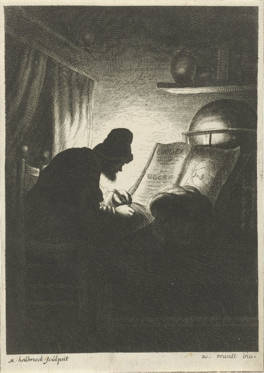 Schreibender Mann bei Kerzenlicht von Michael Heylbroeck