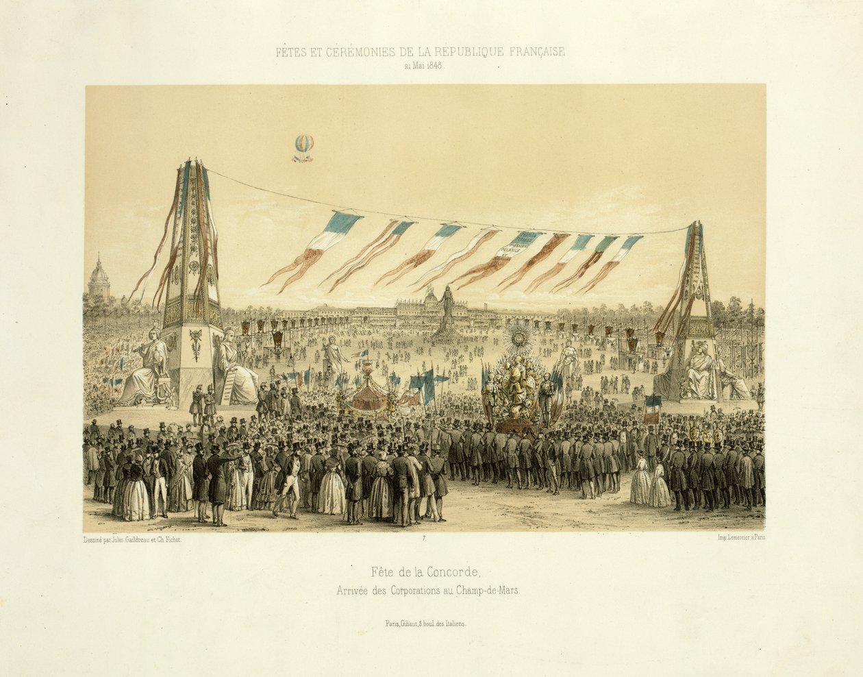 Fête de la Concorde, Ankunft der Korporationen, Champ-de-Mars, Paris, 1848 von Michel C. and Gaildrau, Jules Fichot