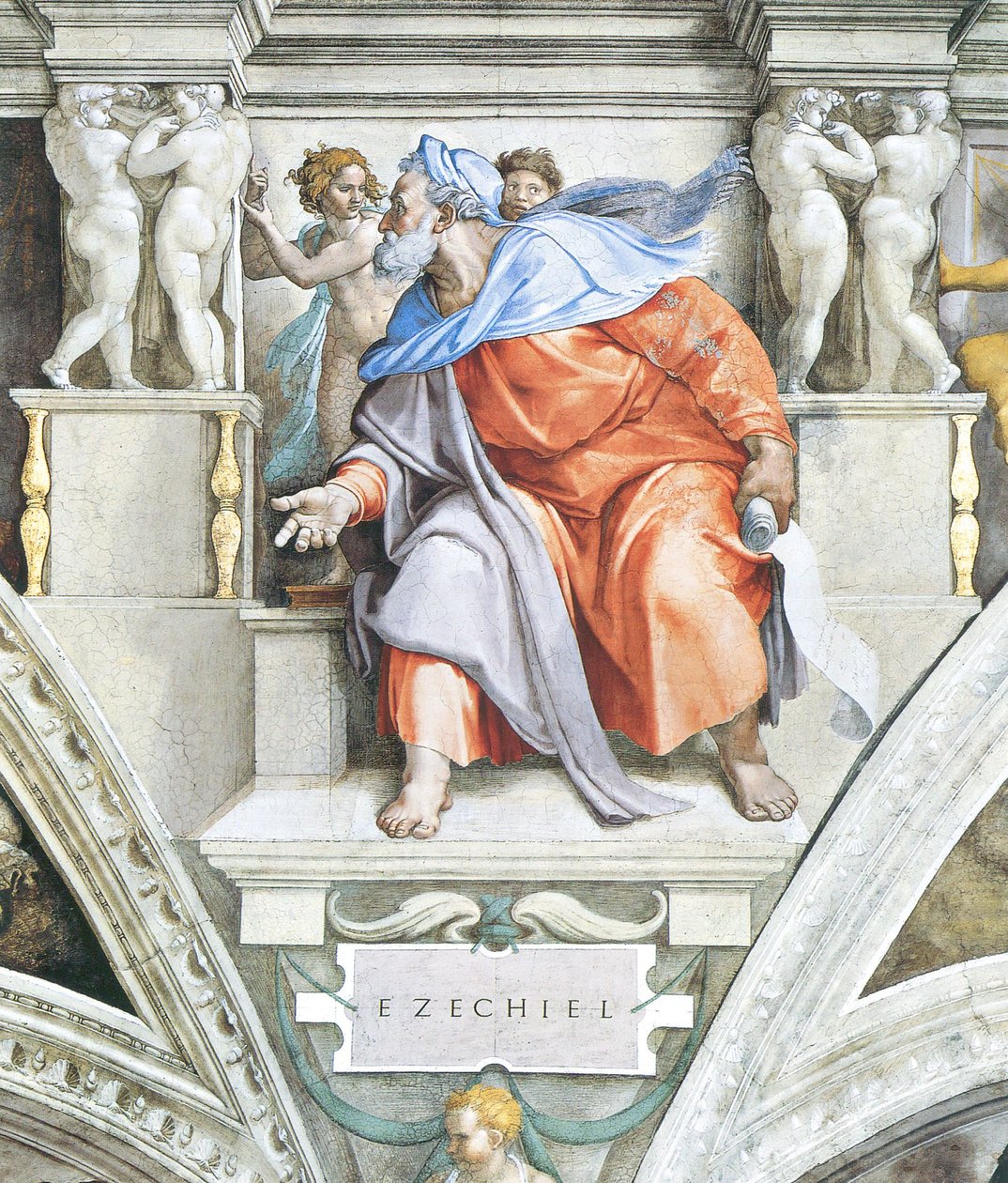 Ezechiel an der Decke der Sixtinischen Kapelle im Vatikan von Michelangelo Buonarroti
