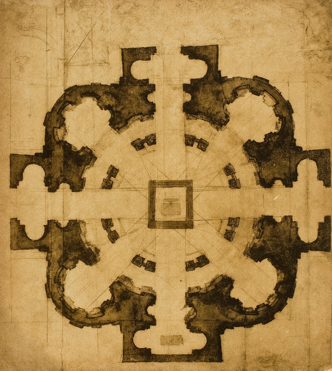 Plan oder Projekt für eine Kirche von Michelangelo Buonarroti
