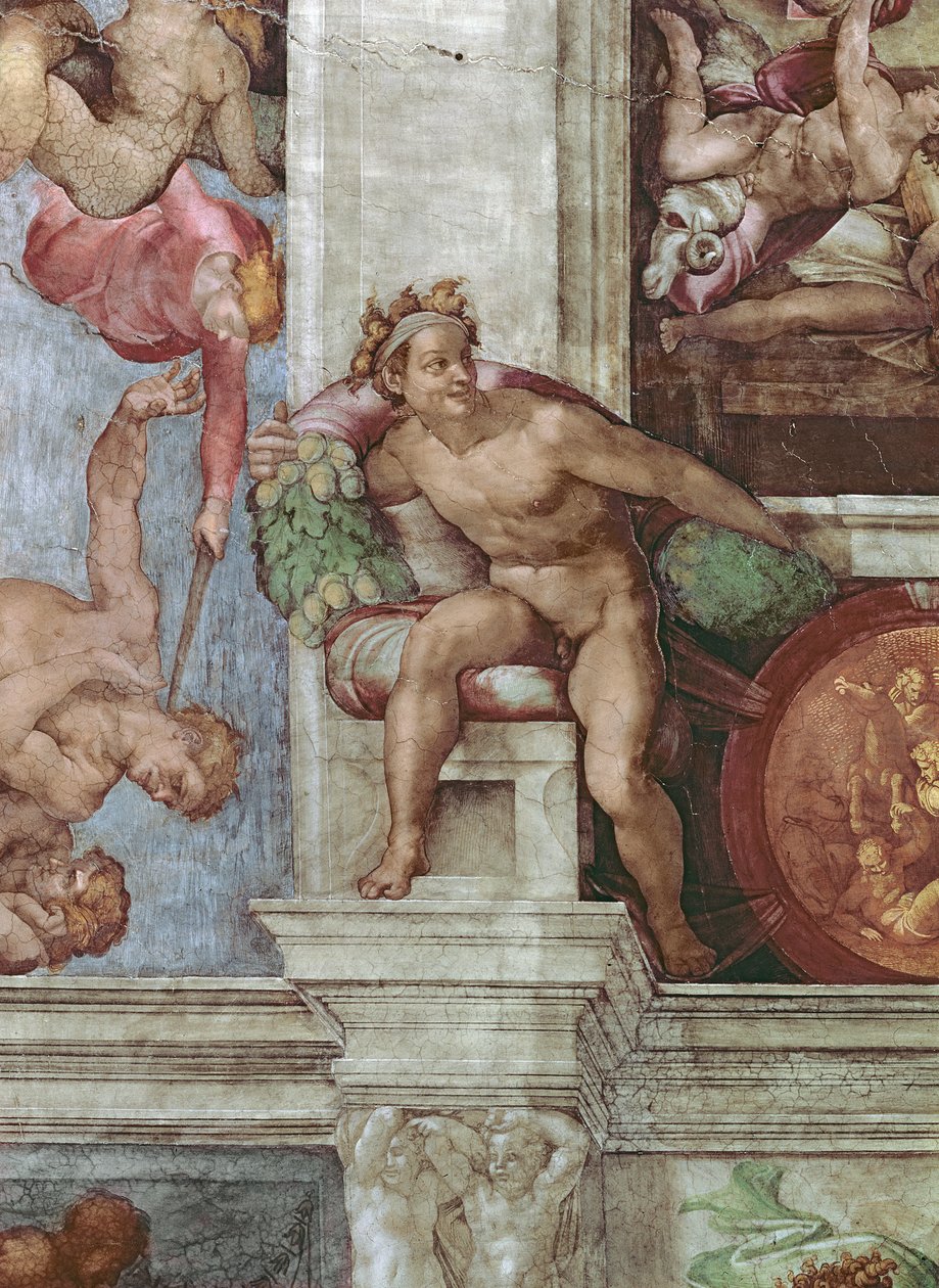 Sixtinische Kapelle Decke 1508-12: Vertreibung von Adam und Eva aus dem Garten Eden (Fresko, vor Restaurierung, Detail) von Michelangelo Buonarroti