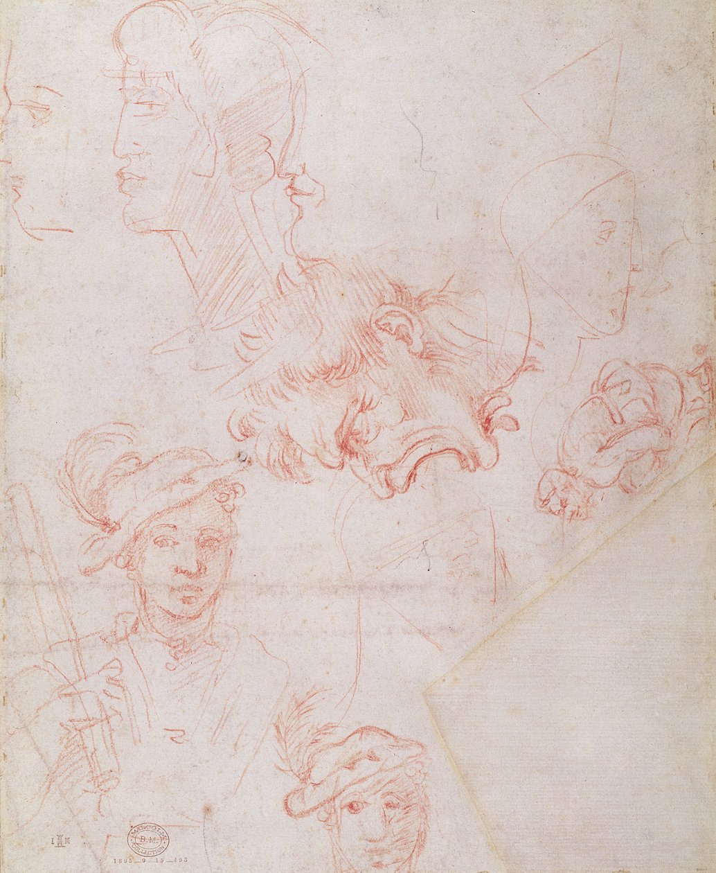 Studien von Köpfen, 1508-12 (roter Kreide auf Papier) (verso) von Michelangelo Buonarroti