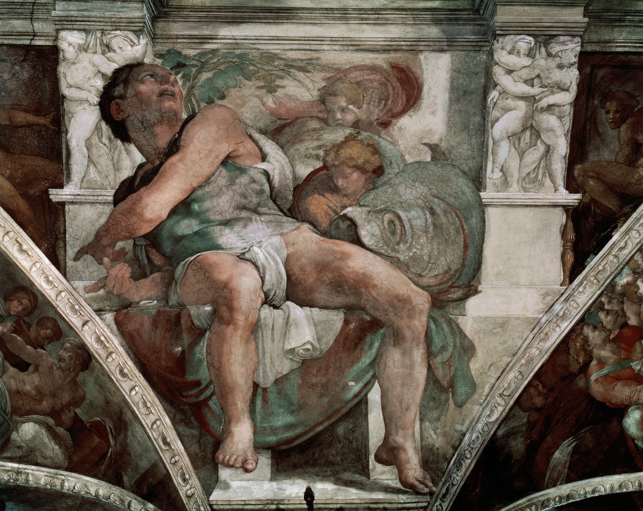 Der Prophet Jona, aus der Sixtinischen Kapelle, 1538-41 (vor der Restaurierung) von Michelangelo Buonarroti