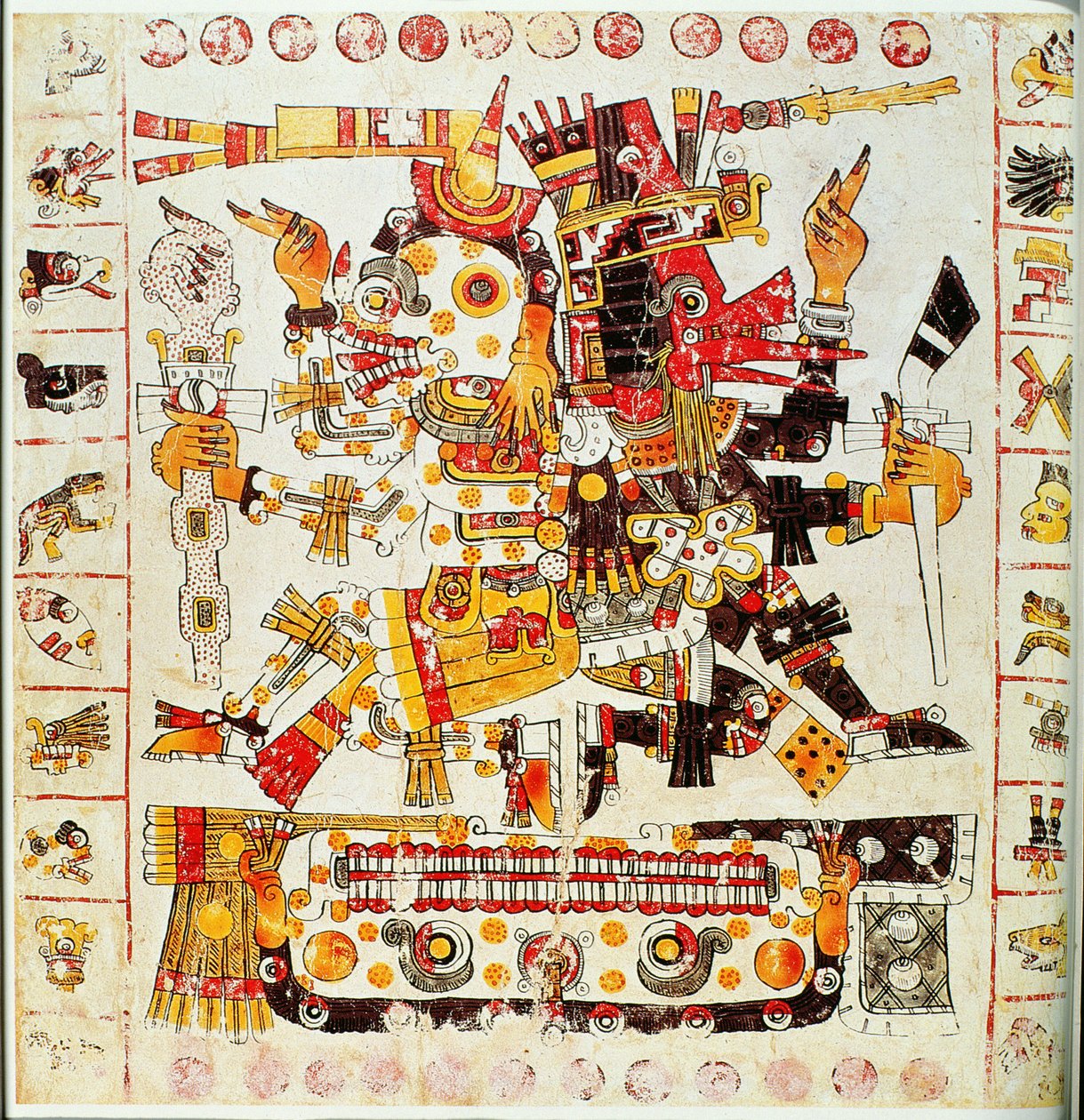 Faksimile einer Seite des Borgia-Kodex, die Todes- und Lebensgötter nebeneinander darstellt von Mixtec