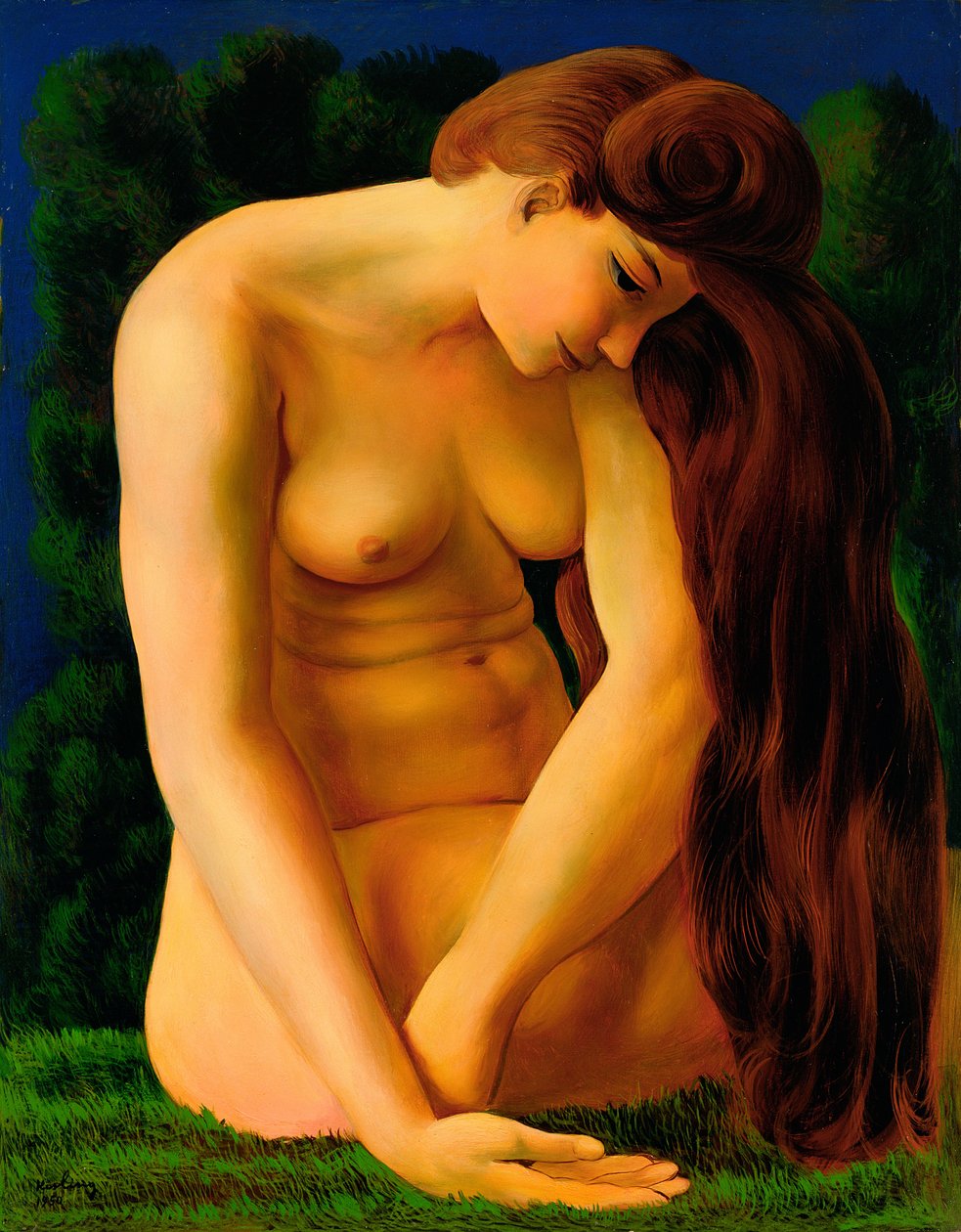 Akt auf dem Gras sitzend von Moise Kisling