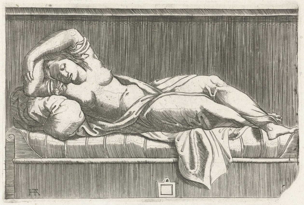 Cleopatra halbnackt auf dem Bett liegend von Monogrammist HTA