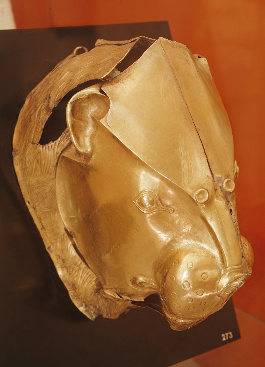 Löwenkopfrhyton, aus Grabkreis A, Mykene, ca. 16. Jahrhundert v. Chr. (Gold) von Mycenaean