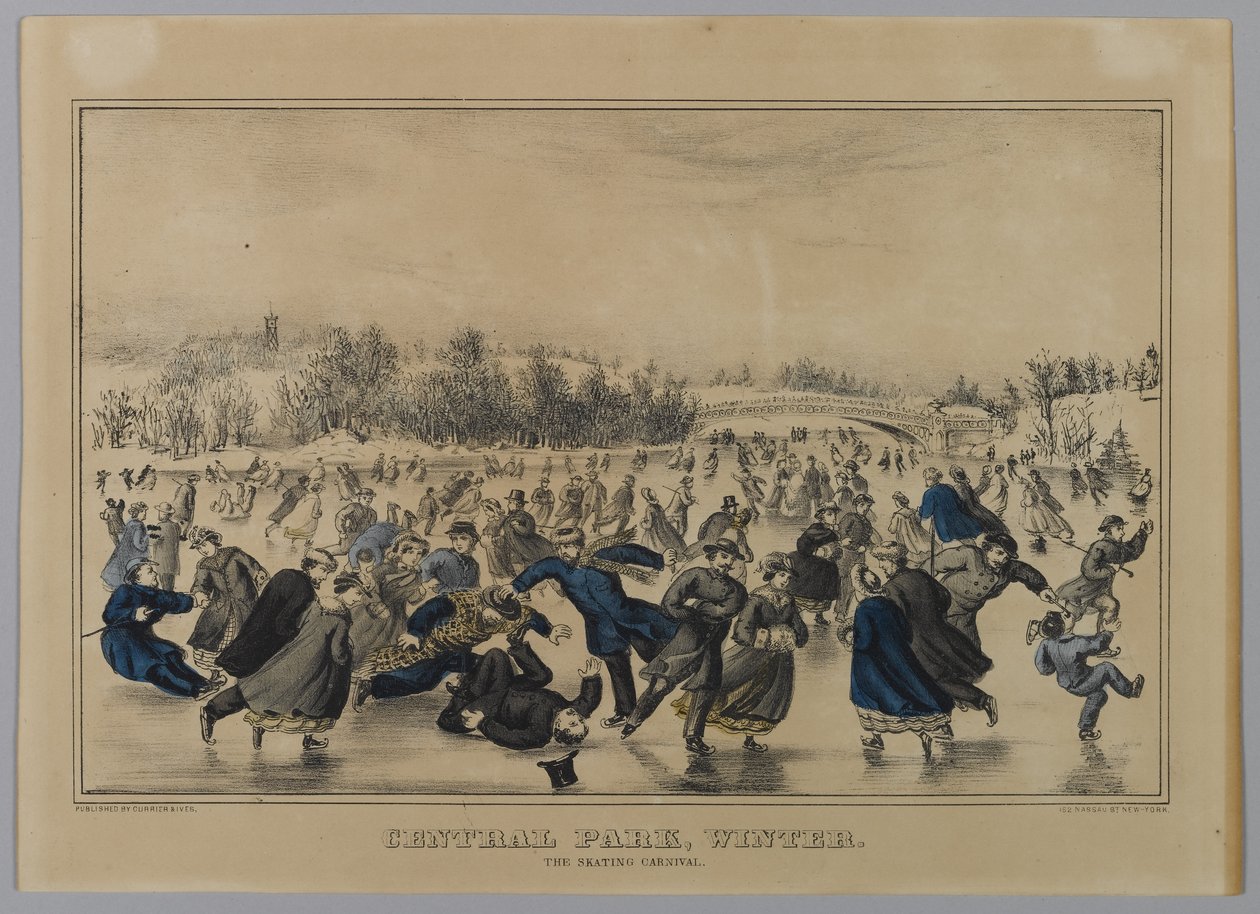 Central Park, Winter. Das Schlittschuhkarneval. von N. and Ives, J.M. Currier