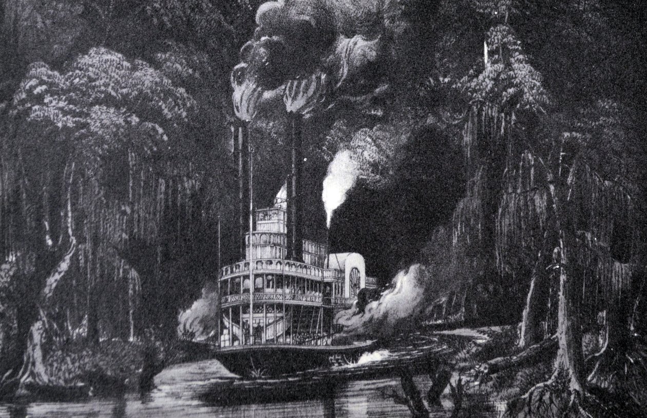 Currier & Ives Illustration 19. Jahrhundert. Durch das Bayou bei Fackellicht von N. and Ives, J.M. Currier