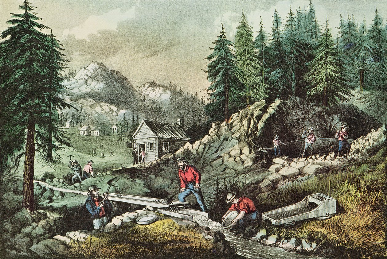 Goldminen in Kalifornien, 1871 von N. and Ives, J.M. Currier