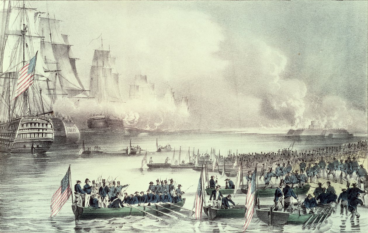 Landung der amerikanischen Streitkräfte in Vera Cruz unter General Scott, März 1847 von N. and Ives, J.M. Currier