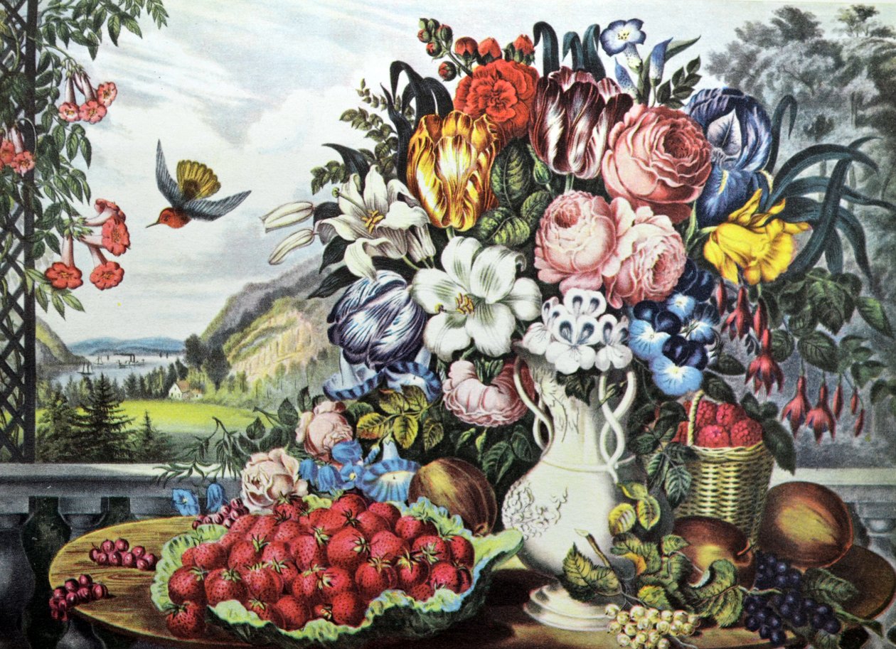 Landschaft, Obst und Blumen von N. and Ives, J.M. Currier