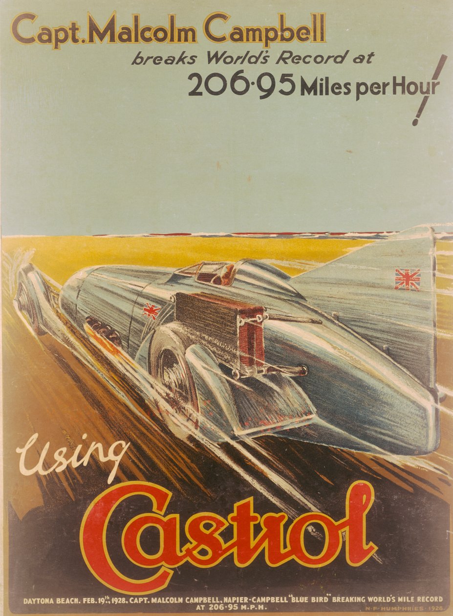 Plakatwerbung für Castrol, mit Bluebird, 1928 von NF Humphries