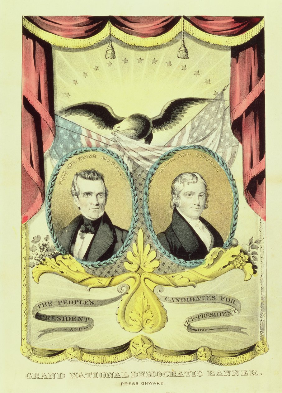 Großes nationales demokratisches Wahlkampfplakat, 1844 von Nathaniel Currier