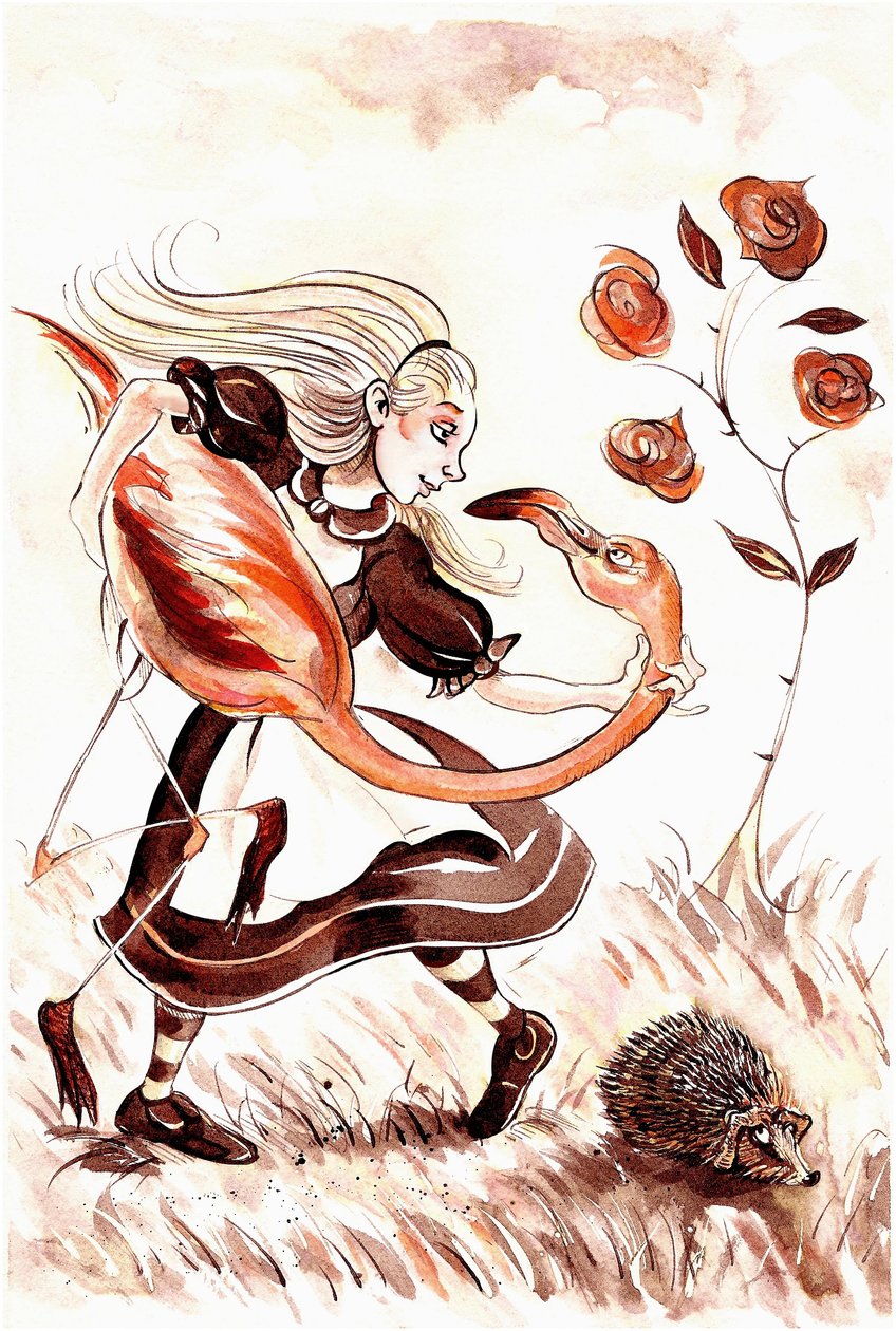 Alice mit einem Flamingo-Schläger - Illustration zu Lewis Carrolls Alice im Wunderland (1865), 2005 von Neale Osborne