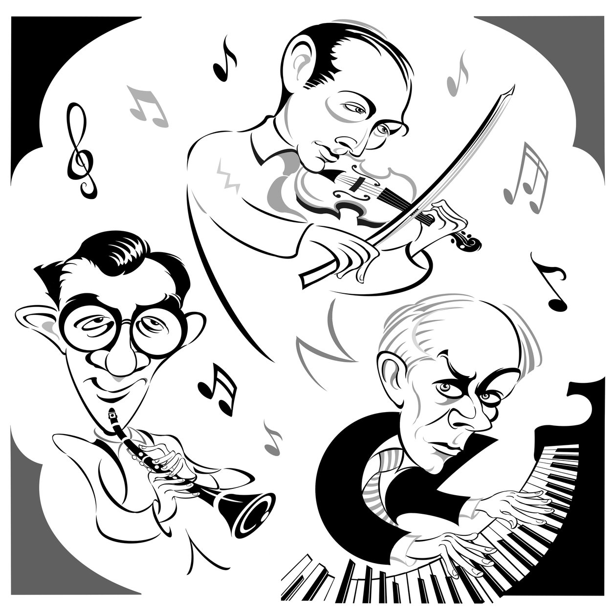 Béla Bartók am Klavier, amerikanischer Klarinettist Benny Goodman (1909-86) und ungarischer Geiger Joseph Szigeti (1892-1973), das Trio, das 1940 die Erstaufnahme von Contrasts machte - ein Kammerstück von Neale Osborne