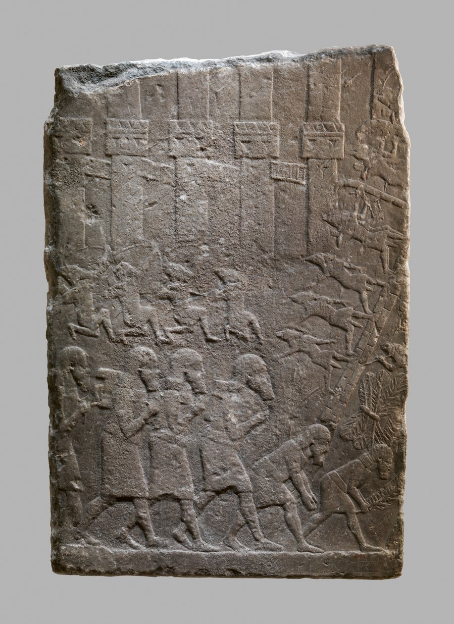 Kampfszene der Assyrer, die eine Zitadelle stürmen, ca. 704-681 v. Chr. (Gipsalabaster) von Neo Assyrian