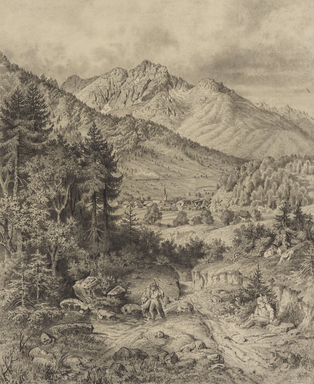 Alpenlandschaft mit Staffage von Leopold Blonder