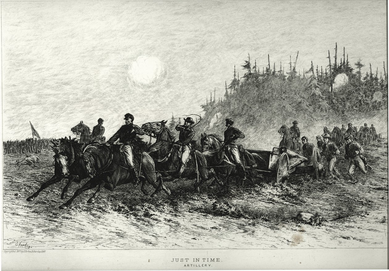 Gerade rechtzeitig. Artillerie. von Edwin Austin Forbes