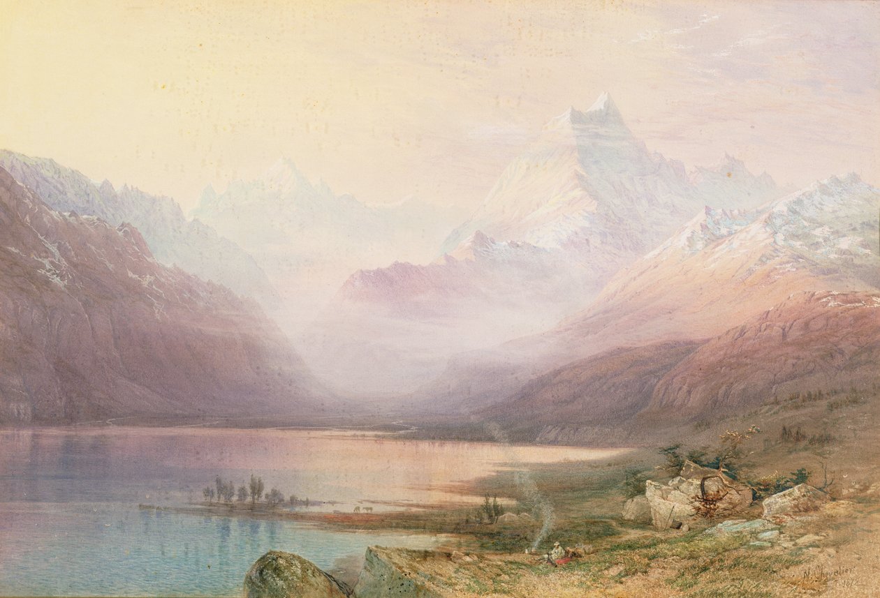 Mount Cook und Lake Pukaki, Südinsel, Neuseeland, 1872 von Nicholas Chevalier
