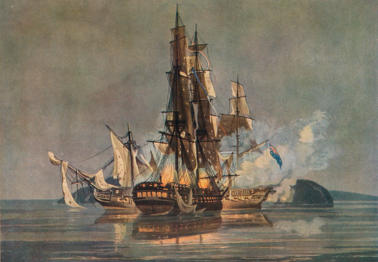 Die letzte französisch-britische Fregattenschlacht, um 1815 von Nicholas Pocock