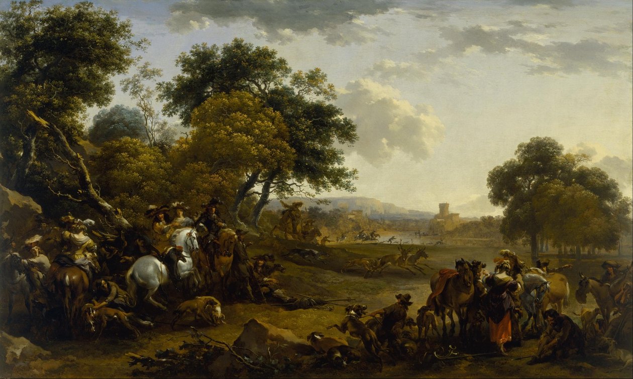 Landschaft mit Jagdgesellschaft von Nicolaes Pietersz. Berchem