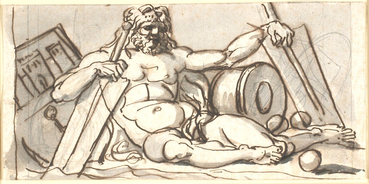 Ein liegender nackter Meeresgott mit Attributen von Nicolai Abildgaard