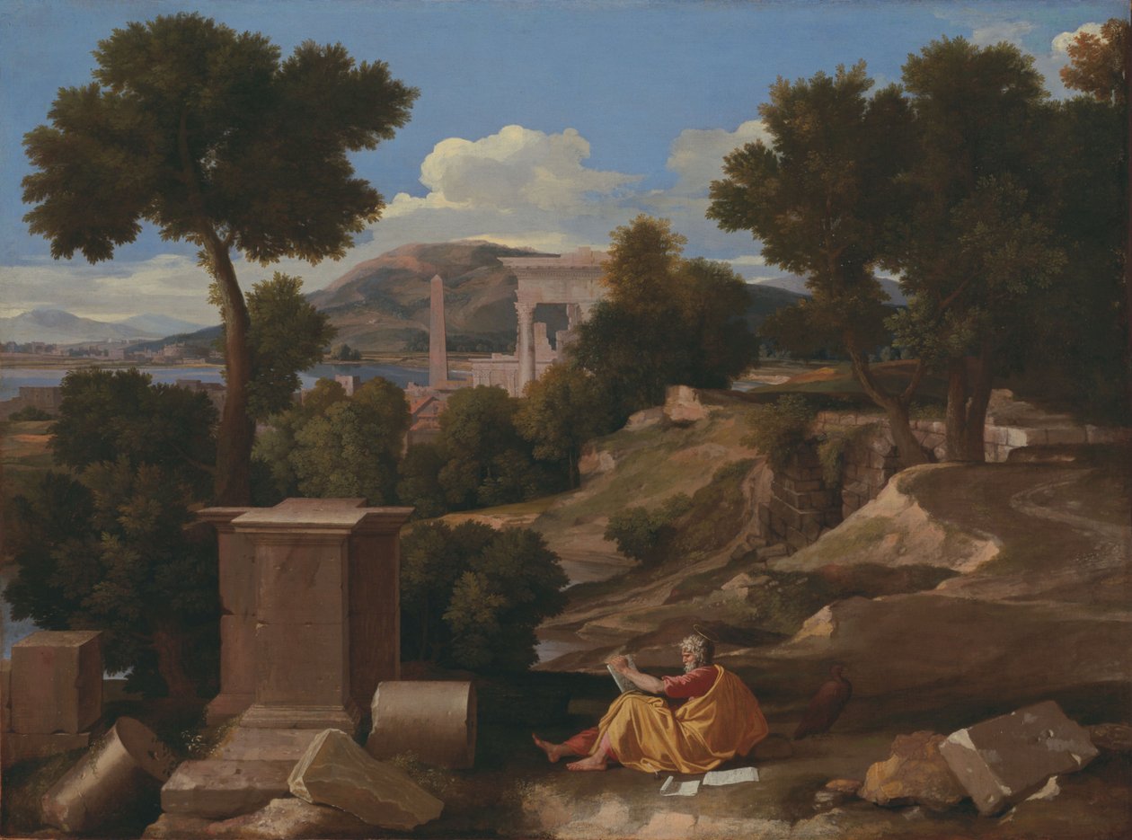 Landschaft mit Johannes auf Patmos von Nicolas Poussin