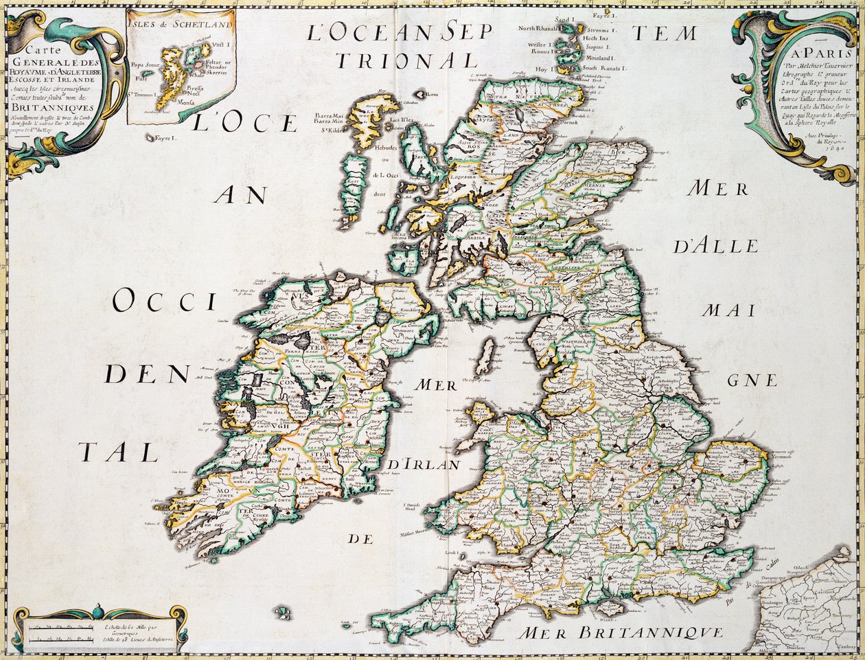 Karte von Großbritannien und Irland, veröffentlicht in Paris 1640 von Nicolas Sanson