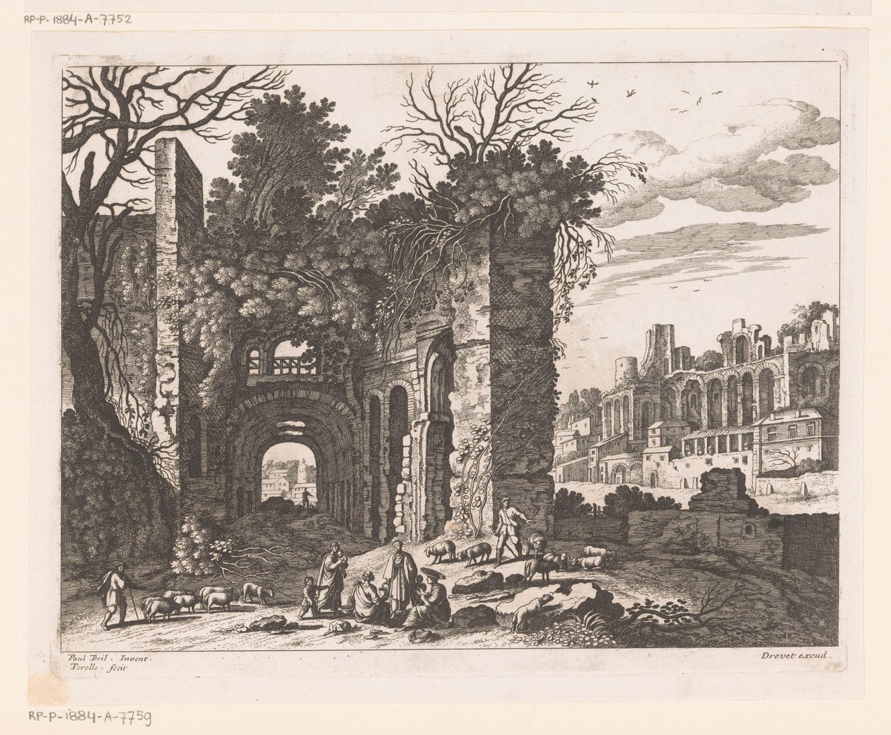Rastende Familie vor einer Ruine von Nicolas Perelle
