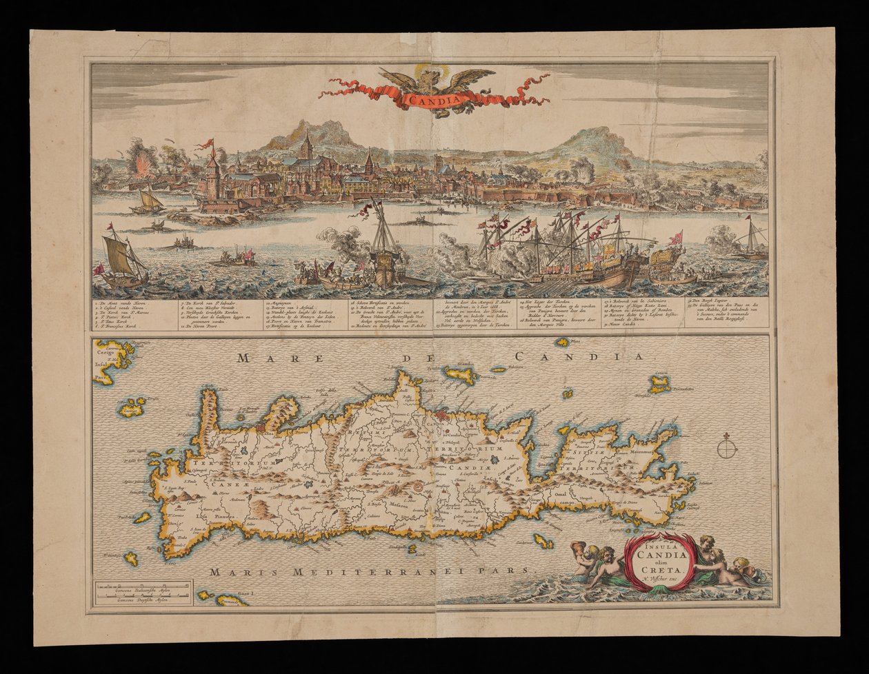 Ansicht von Candia und Karte von Kreta von Nicolas Visscher