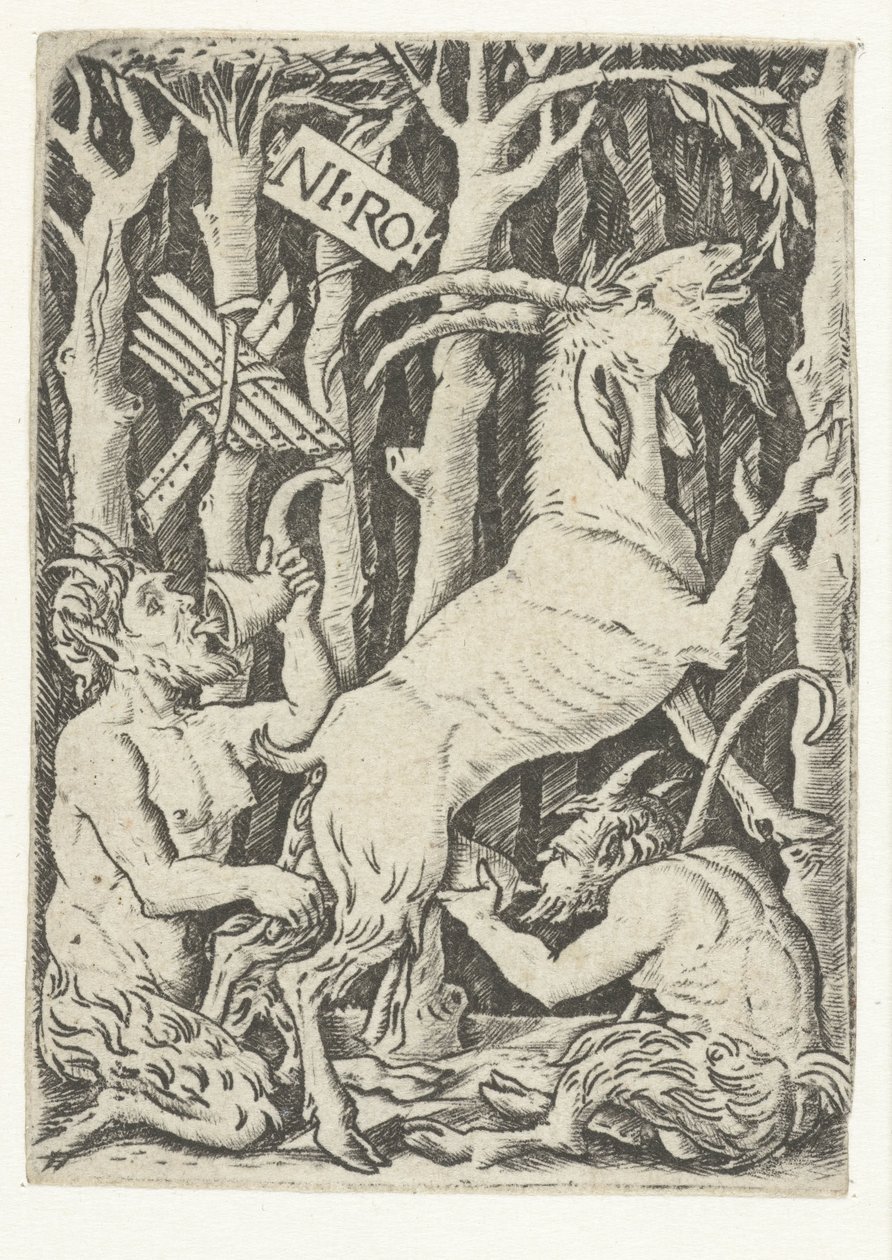Zwei Satyrn trinken Milch von einer Ziege von Nicoletto da Modena
